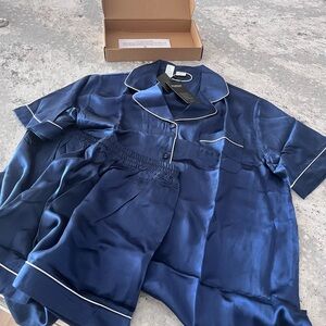 Luxurious Navy Satin Pajama Set